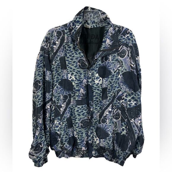 Vintage FUDA International 100% Silk Printed Full Zip Bomber Jacket- Size Medium - Picture 1 of 7